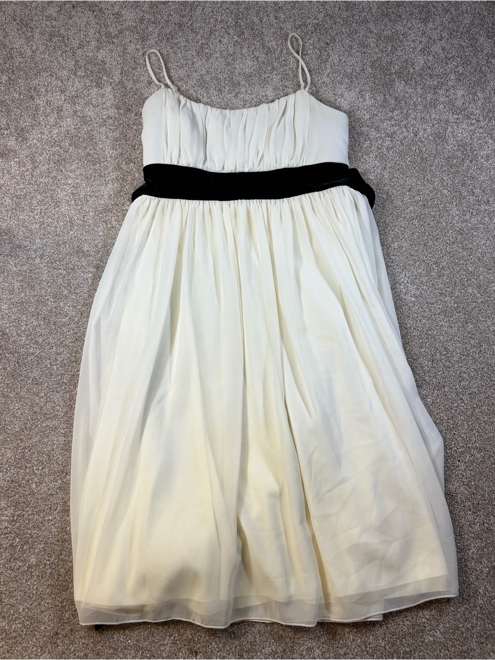 B Moss Elegant Cream Spaghetti-Strap Dress with Black Waistband